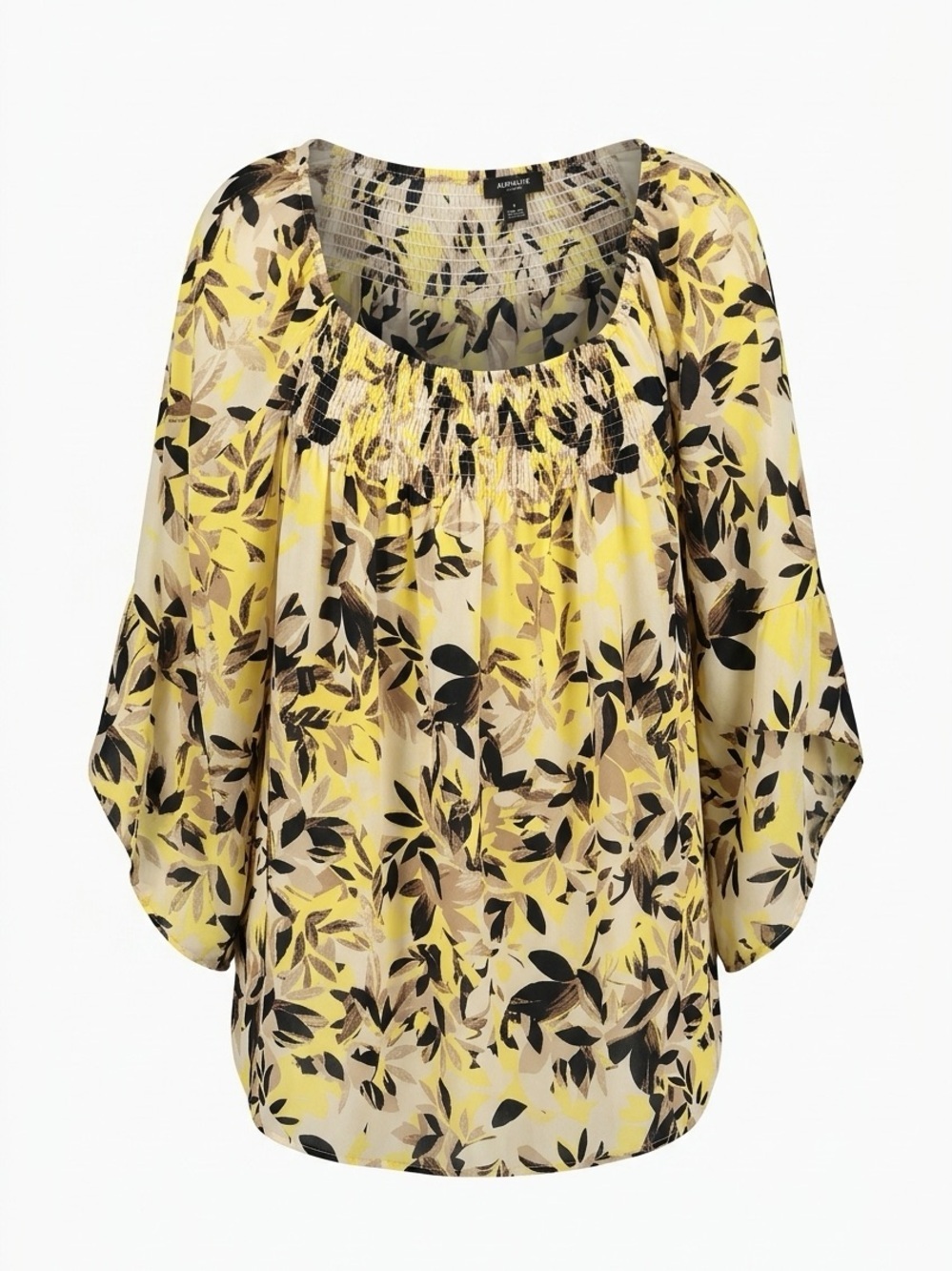 Alfani Yellow Floral Smocked Peasant Blouse